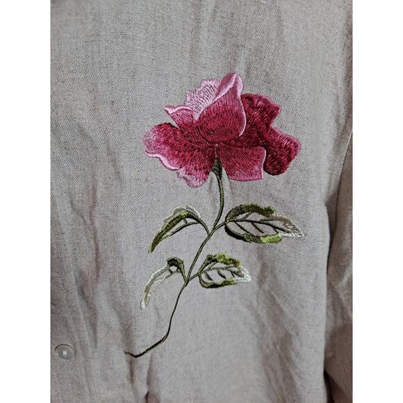 Coldwater Creek Women's Linen Blend Floral Embroidered Button Down Shirt Size XL - Picture 3 of 6